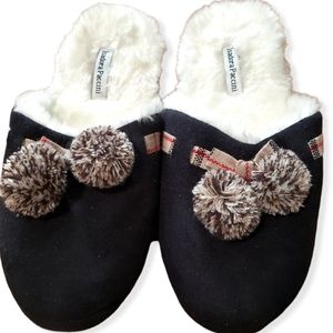 Isadora Paccini Plaid Pom Pom Slippers